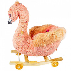 Balansoar pentru bebeluși, Flamingo, lemn + plus, cu rotile, roz, 66 cm, 3-5 ani, 1-3 ani, Fete