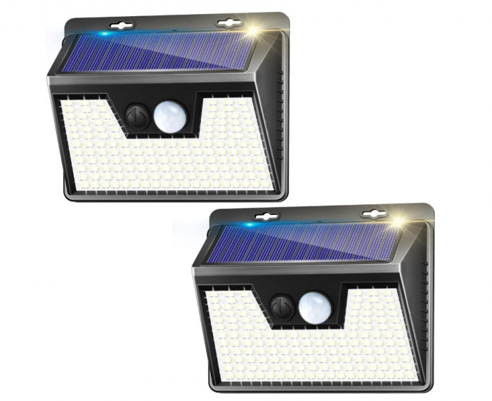 Set 2 lampi solare cu senzor Nipify, 140 LED-uri, 3 moduri, impermeabile - RESIGILAT