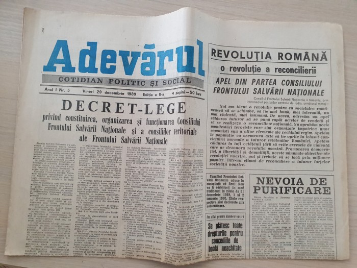 adevarul 29 decembrie 1989-articole si foto revolutia romana