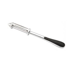 Peeler 2in1 pentru Legume si Fructe, Cyrax, Multifunctional, cu 2 Lame de Curatati si Feliat, Varf Ascutit pentru Gaurit, 18 cm, din Otel Inoxidabil,
