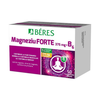 Magneziu Forte 375 miligrame + B6 50 comprimate filmate Beres foto