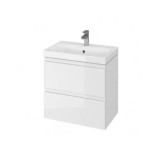 Baza si lavoar ceramic CS9771, mobilier baie suspendat 60 cm, dreptunghiular, front MDF, 2 sertare, glisiere soft close, alb &ndash; RESIGILAT