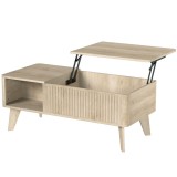 HOMCOM Masă de Cafea Rabatabilă, Compartiment Ascuns, 2 Polițe Deschise, Colțuri Rotunjite, Stil Mid-Century, 100x48x41cm, Stejar | Aosom Romania