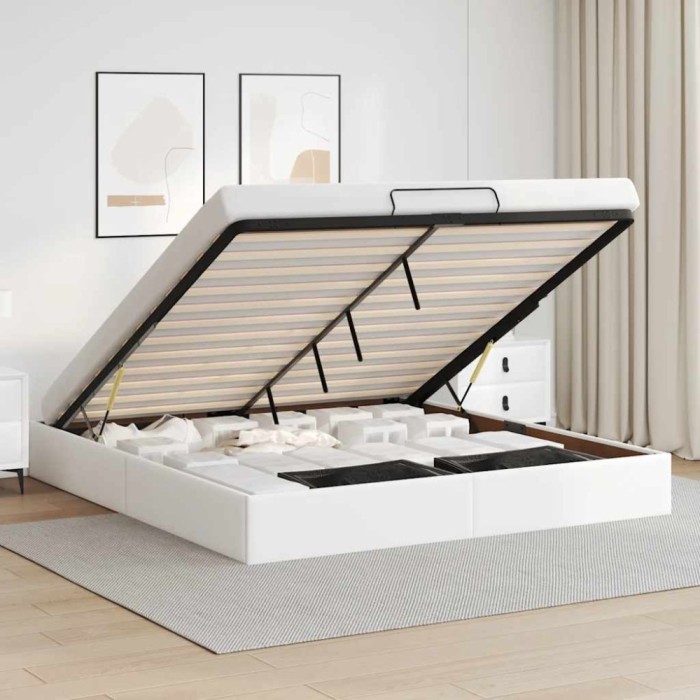 Cadru de pat otoman fără saltea alb 160x200cm piele artificială