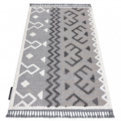 Covor MAROC P659 Aztec, Etnic gri Franjuri Berber shaggy, 180x270 cm foto