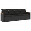 Set mobilier de gradina cu perne, 4 piese, negru, poliratan