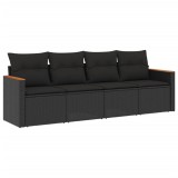 Cumpara ieftin Set mobilier de gradina cu perne, 4 piese, negru, poliratan