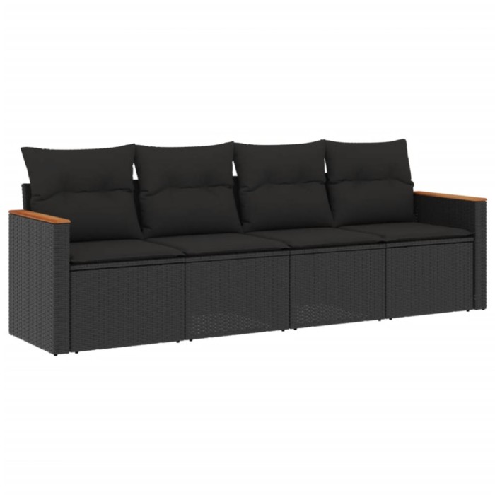 Set mobilier de gradina cu perne, 4 piese, negru, poliratan