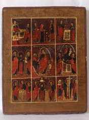 Praznicar, Icoana veche pe lemn, Invierea Domnului Isus, documentatie, sec. 18, 31,2x24,9cm