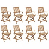 Cumpara ieftin Gossi scaune pliabile de exterior cu perne, 8 buc., lemn masiv acacia