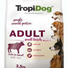 Hrana uscata pentru caini TropiDog, Premium Adult, tale mica, vita & orez, 2.5kg AnimaPet MegaFood