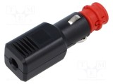 Mufă brichetă auto PRO CAR terminal cu șurub 12-24V 7,5A neagră cu siguranță