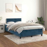 vidaXL Pat box spring cu saltea, albastru &icirc;nchis, 120x200 cm, catifea 3141237