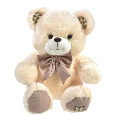 Ursuleț de Plus, Model Clasic, Bej, 40 cm, Fundiță Maro