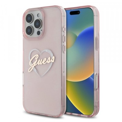Husa pentru Apple iPhone 16 Pro Max, Guess, IML Heart, Roz foto