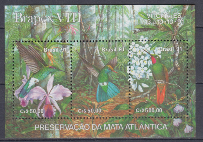 BRAZILIA 1991 FLORA SI FAUNA DIN REZERVATIA NATURALA PADUREA ATLANTICA BLOC MNH