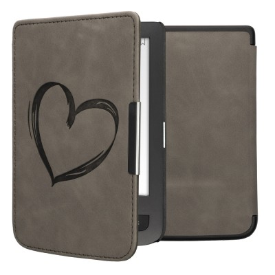 Husa kwmobile pentru Tolino Touch Lux 3/Basic Lux/Basic Touch 2, Piele ecologica, Gri/Negru, 55747.03 foto