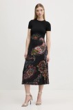 Desigual rochie PAISLEY MESH_LACROIX culoarea negru, midi, evazată, 25SWVK32