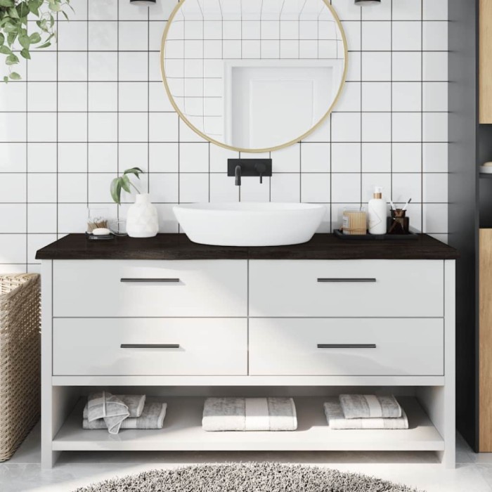 vidaXL Blat de baie, maro &icirc;nchis, 160x50x(2-4) cm, lemn masiv tratat