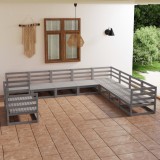 vidaXL Set mobilier de grădină, 10 piese, gri, lemn masiv de pin 3075926