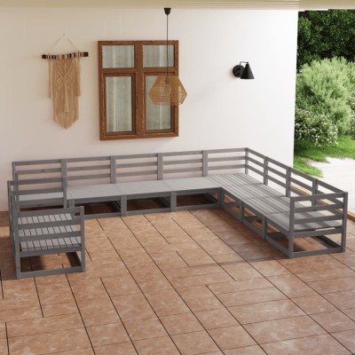 vidaXL Set mobilier de grădină, 10 piese, gri, lemn masiv de pin 3075926 foto