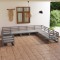 vidaXL Set mobilier de grădină, 10 piese, gri, lemn masiv de pin 3075926