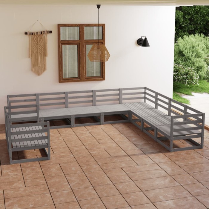 vidaXL Set mobilier de grădină, 10 piese, gri, lemn masiv de pin 3075926