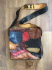 Geanta / poseta de piele din petice, veche, vintage, 32x28 cm, colorata