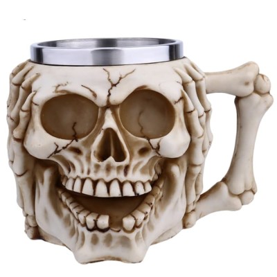 Halba de bere metalica Pufo Skull Don&amp;rsquo;t Hear in forma de craniu, 380 ml foto