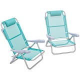 Outsunny Set 2 Scaune de Camping Pliabile cu Tetieră Căptușită și Spătar Reglabil &icirc;n 6 Poziții, 62x65x80 cm, Albastru | Aosom Romania