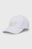 EA7 Emporio Armani caciula din bumbac culoarea alb, cu imprimeu