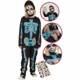 Costum de carnaval cu autocolante - Schelet infricosator M (5-7 ani/max 132 cm)