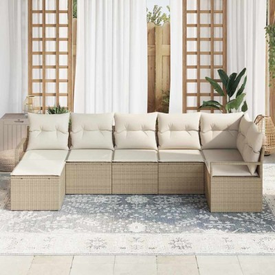 vidaXL Set de canapele pentru grădină 7 pcs Bej Rattan poli 3346471 foto