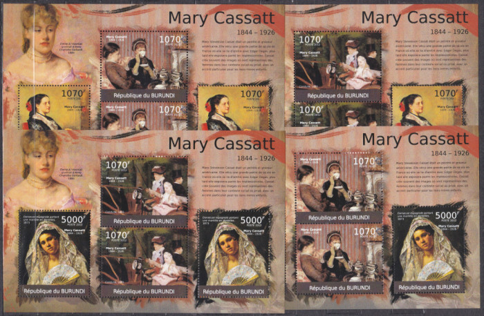 DB1 Pictura Burundi Mary Cassat Impresionisti Americani 4 x MS MNH