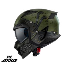 Casca pentru scuter - motocicleta Axxis model Hunter SV Toxic C6 verde mat mat (ochelari soare integrati) &ndash; masca (protectie) barbie si cozoroc detasa