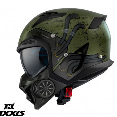Casca pentru scuter - motocicleta Axxis model Hunter SV Toxic C6 verde mat mat (ochelari soare integrati) – masca (protectie) barbie si cozoroc detasa