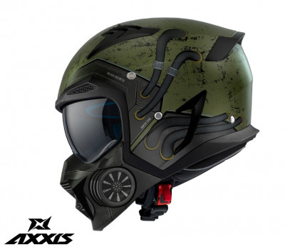 Casca pentru scuter - motocicleta Axxis model Hunter SV Toxic C6 verde mat mat (ochelari soare integrati) &amp;ndash; masca (protectie) barbie si cozoroc detasa foto