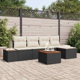 vidaXL Set de canapele pentru grădină cu pernă 6 pcs Negru Rattan poli 3348068