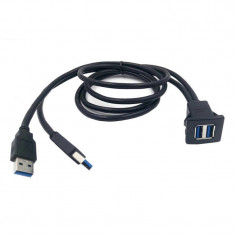 Cablu adaptor dreptunghiular extensibil mufa conector port USB auto cu doua porturi prindere in bord foto
