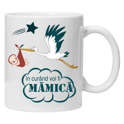Cana alba personalizata &amp;quot;mama in curand&amp;quot;, INOVATIX&amp;reg;. 330ml foto