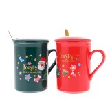 Set 2 cani cu capac si lingurita model craciun 400 ml