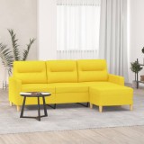 VidaXL Canapea cu 3 locuri și taburet, galben deschis, 180 cm, textil 3201078