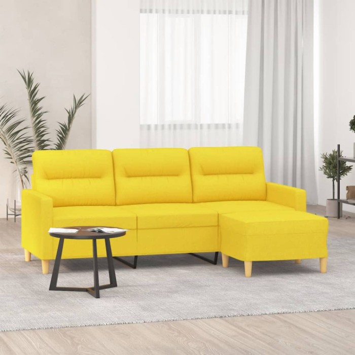 vidaXL Canapea cu 3 locuri și taburet, galben deschis, 180 cm, textil 3201078