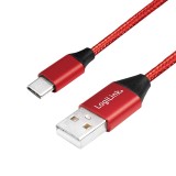 CABLU alimentare si date LOGILINK, pt. smartphone, USB 2.0 (T) la USB 2.0 Type-C (T), 1m, premium, cablu cu impletire din bumbac, rosu, &amp;quot;CU0148&amp;q