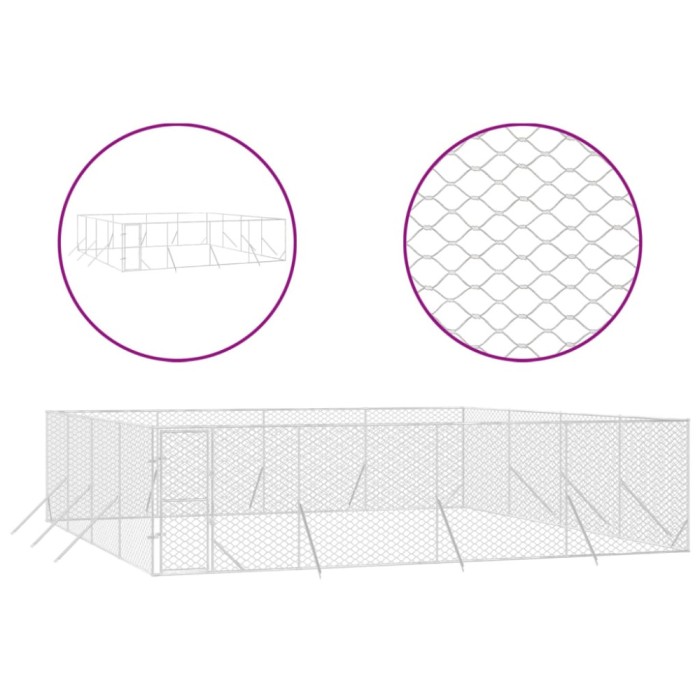 Padoc de exterior pentru caini argintiu 8x8x2 m otel galvanizat
