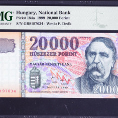 Bancnota Ungaria 20.000 Forinti 1999 - P184 (gradata PMG 67 Superb Gem UNC EPQ)