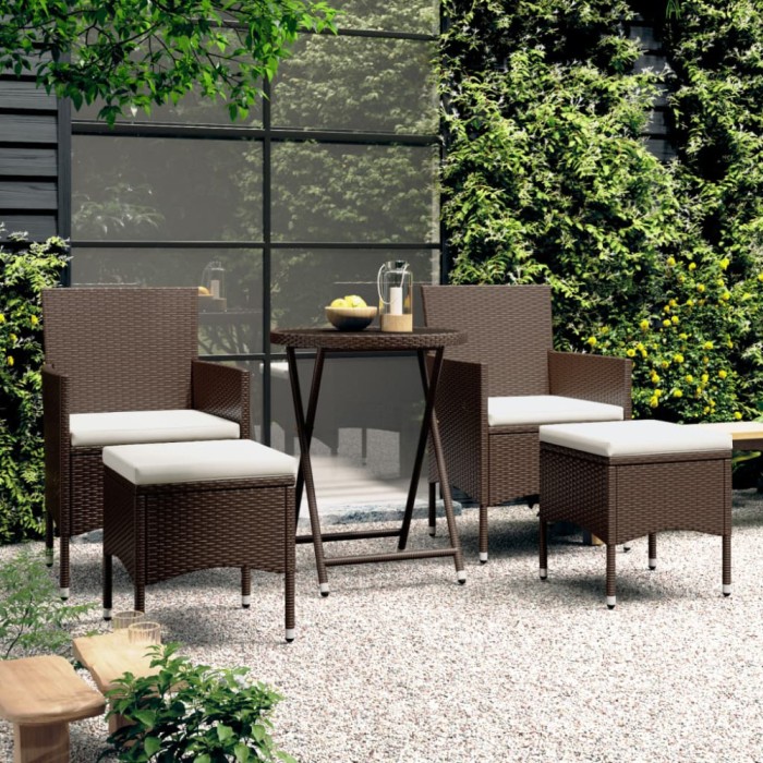 Gossi set mobilier bistro, 3 piese, maro, poliratan/sticla securizata