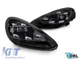 Faruri LED de tuning potrivite pentru Porsche Cayenne 2010-2015 pentru modelul echipat cu xenon din fabrica si AFS, cu baza neagra, stanga si dreapta