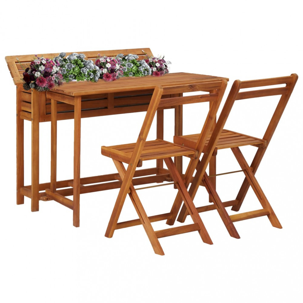 VidaXL Masă cu jardinieră de balcon cu 2 scaune bistro, lemn de acacia |  Okazii.ro