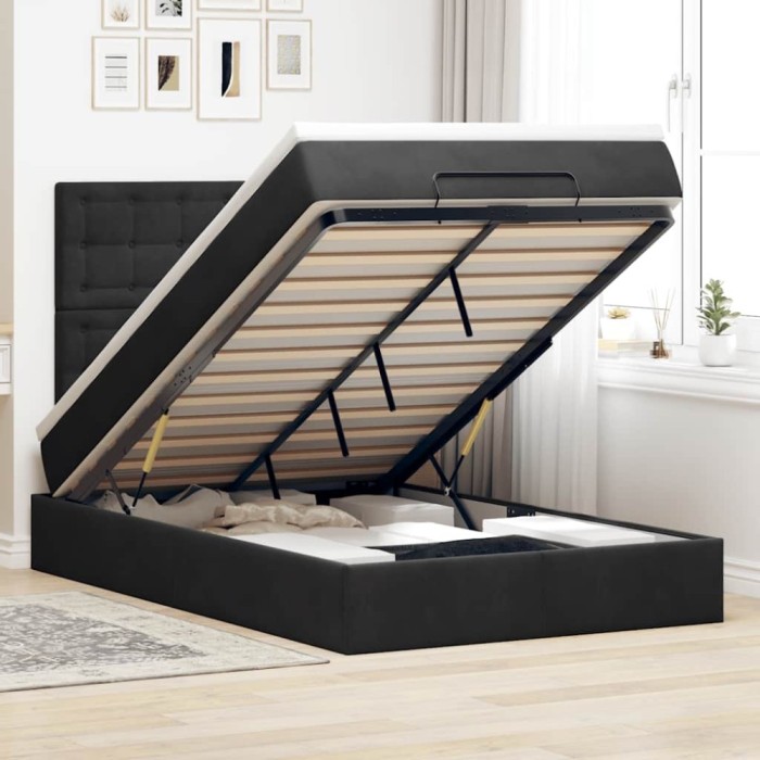 vidaXL Cadru de pat otoman cu saltele, catifea neagră 120x190cm 3314452